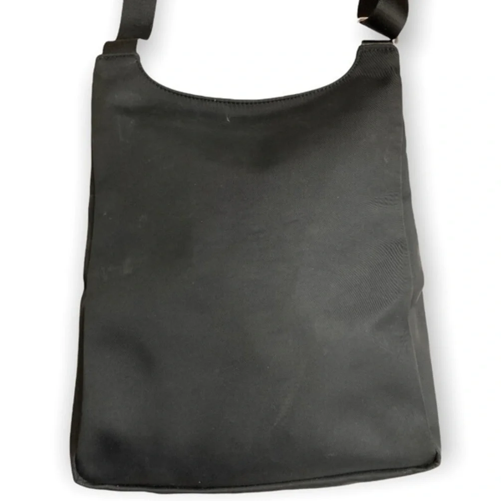 Longchamp unisex black nylon and leather side pack messenger bag